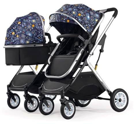 EYPKPL Tandem-Kinderwagen aus Aluminiumlegierung, bequemer und atmungsaktiver Doppelsitz-Kinderwagen, Faltbare, unabhängige Sitze, Zwillings-Kinderwagen
