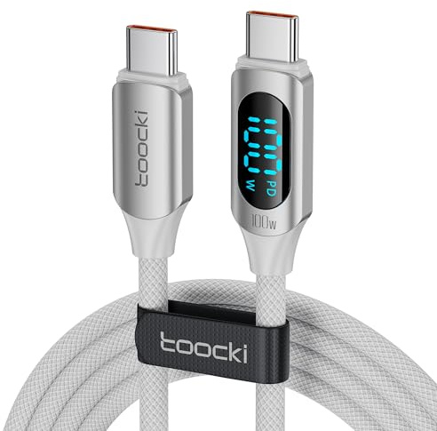 toocki 100W USB C till USB C-kabel, 2M 5A snabbladdningskabel PD QC5.0 med LED-skärm, kompatibel med iPhone 15/15 Pro/15 Pro Max MacBook Pro Air iPad Pro Air Galaxy S24 S23 Pixel Switch