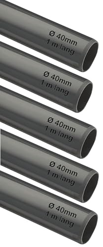 5 x PVC Rohr Ø 40mm, 1m lang Kleberohr grau für Wasser und Abwasser z.B. Abfluß Waschmaschine