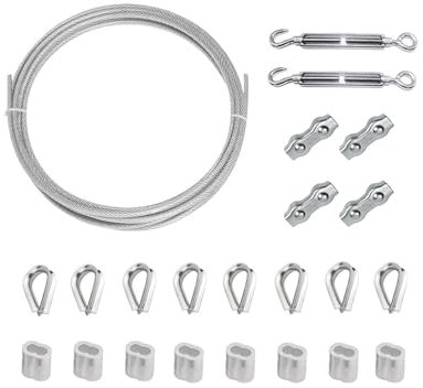 Spannschlossspanner, Edelstahlspanner, 4 mm x 20 m Edelstahl-Drahtseil-Set, 4 mm PVC-beschichtetes Drahtseil-Metallkabel mit Aluminium-Crimphülsen, Drahtseilkausche aus Edelstahl 304, Spannschloss-Dra