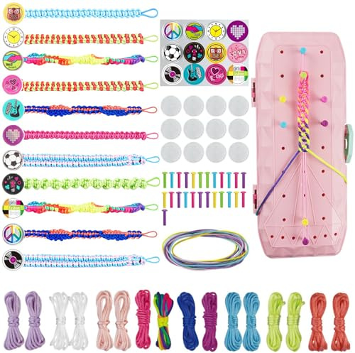 HTRTRR DIY Kinder Mädchen Freundschaft Armband Craft Set - 54 Stück Schmuck Bastelset mit Strickwebstuhl, Schnalle und Aufkleber - Kreatives Geschenk für Kinder ab 5 Jahren