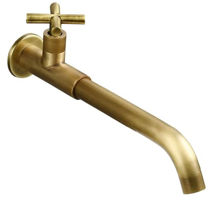 SXWYLZ Antique Brass Sink Water Tap Brass Wash Basin Faucet for Cold Water Sink Cold Water Tap Single Handle 360 Degree Adjustable Wall Mounted Tap Washbasin Taps