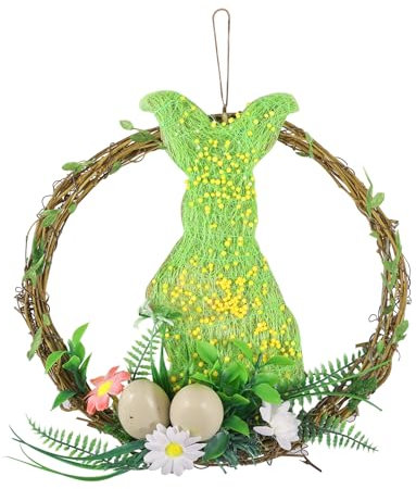 Couronne de Pâques avec fleurs et œufs artificiels - Diamètre : 25 cm - En bois à suspendre - Décoration de Pâques - Couronne de lapin de Pâques faite à la main - Pour porte d'entrée, mur et table