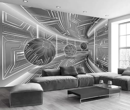Papier peint autocollant 3D tunnel géométrique noir et blanc pour salon chambre décoration intérieure