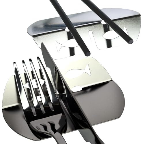 DUDAPRO Besteckablage Edelstahl Motiv Fische Messerbank Stäbchen Ablage poliert silber - Weihnachtsdeko, 2 Stück