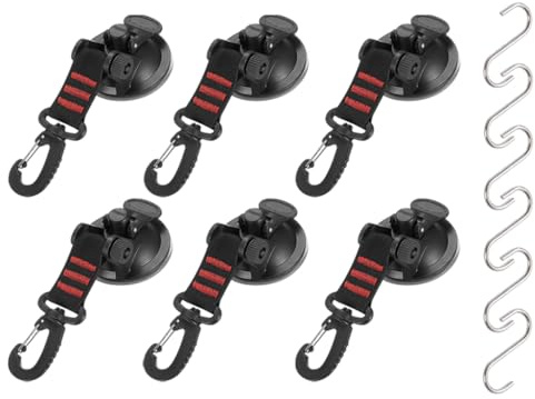 Kellegour 6 Stück Saugnapf Camping Set,Saughaken Camping Extra Stark mit 6 S-Haken,Vakuum Camping Saugnapf Haken Camping,Saugnapf Anker mit Befestigung für Auto,Markisen,Wohnmobil,Zuhause,Werkstatt