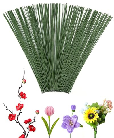 VURYAPI 100 Stück Floristischer Draht Stahl für Handwerk Blumen Fondant - Blumendraht in Dunkelgrün, 40cm