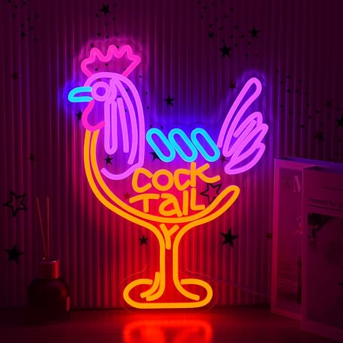 AEHEMNGZ Cocktail Glass Neon Sign for Wall Decor Unique Cocktail LED Neon Sign Dimmable Rooster Light Up Sign Usb Powered Martini LED Neon Light for Bar Pub Man Cave Party (16.54 * 12.6 in)
