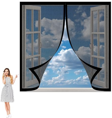 Mosquitera Magnetica Ventana 111 x 93 cm sin Taladrar Antimosquitos para Puerta Ventana Cierre Magnético Automático para Puertas Correderas Balcones Terraza, Negro