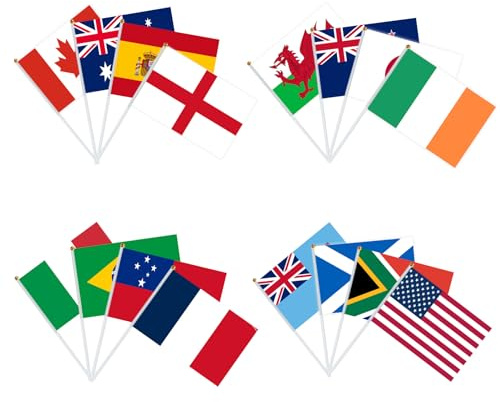 YOFANUP World Cup 2026 Flags, World Cup Soccer Party Decorations, Double-Sided, Waterproof, 16 Pcs Handheld Stick Flags for Clubs, Garden, Bar, Street Party Decorations
