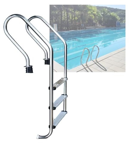 Swimming Pool Ladder,2/3 Steps Stainless Steel Pool Handrail,Pool Device with Pedal,for Indoor Outdoor Pool(3 steps,1mm)