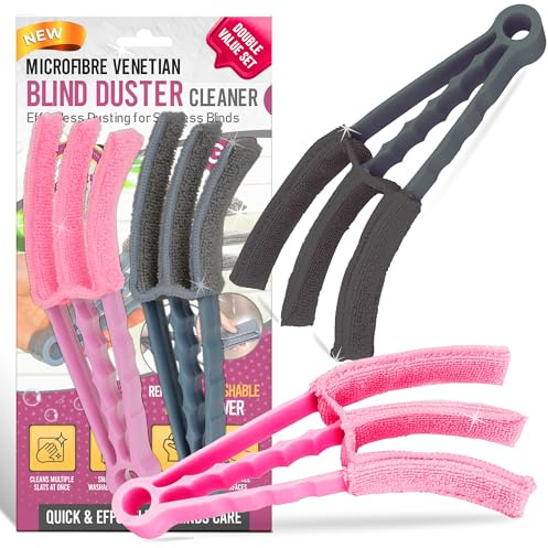 G4GADGET 2 Pack Venetian Blind Cleaner Tool – 3 Pronged Microfiber Duster for Window, Air Conditioner & Car Blinds – Washable Sleeves for Wet & Dry Cleaning, Pink & Grey
