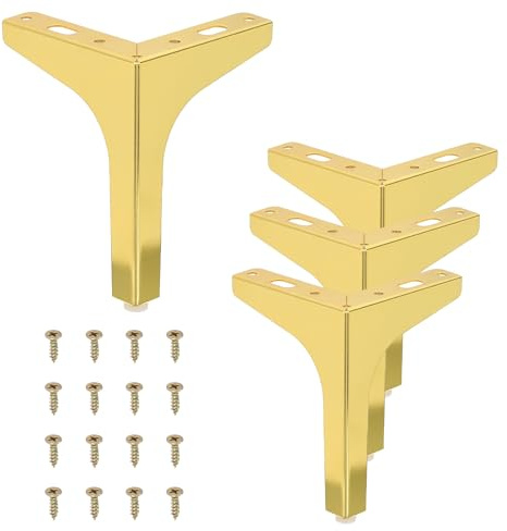 PATIKIL 15cm / 6 Inch Metal Furniture Legs, 4 Pcs Modern Triangle Furniture Feet Couch Legs DIY Replacement for Table Chair Cabinet Cupboard Sofa, Gold