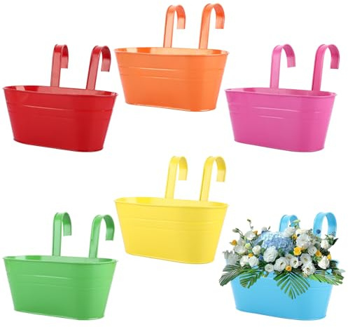 APACALI Lot de 6 pots de fleurs à suspendre pour extérieur, 27,7 cm, pour clôture, balcon, balustrade, clôture avec crochets amovibles, pots de fleurs suspendus pour décoration de jardin et maison, 6