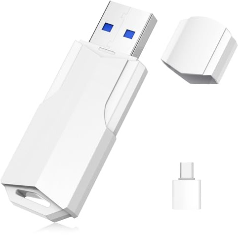 Wooolken Clé USB 3.0 256 Go,Wooolken Blanche avec Adaptateur USB-C et Lanière | Avec adaptateur USB-C et capuchon et indicateur LED lanière