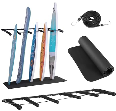 VEVOR Support Vertical pour Planche de Surf à 5 Niveaux, Support Mural pour Rangement et Exposition, Affichage réglable en métal avec Coussinet en éponge, pour Planche à Neige, Kitesurf, Skateboard