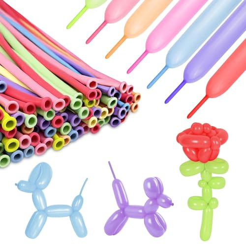 Myrindor 100 Pièces Ballons Anniversaire Baudruche Long, Multicolore Gonfler Ballon a Sculpter Modelage, Sculpture Magique, Diy Magiques a Modeler, avec Pompe