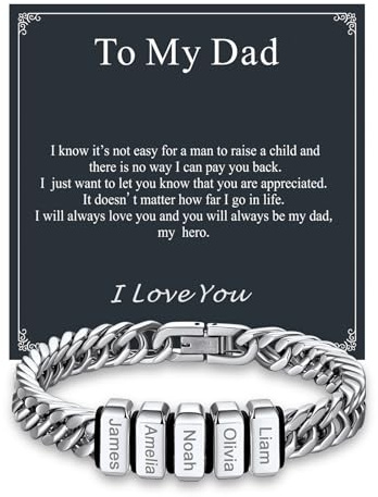 Custom4U Cuban Link Bracelet for Men, Stainless Steel/18K Gold Plated/Black 1-8 Names Engraved Personalized Name Chain Bracelet for Men Jewelry Gifts for Man Dad Husband Father