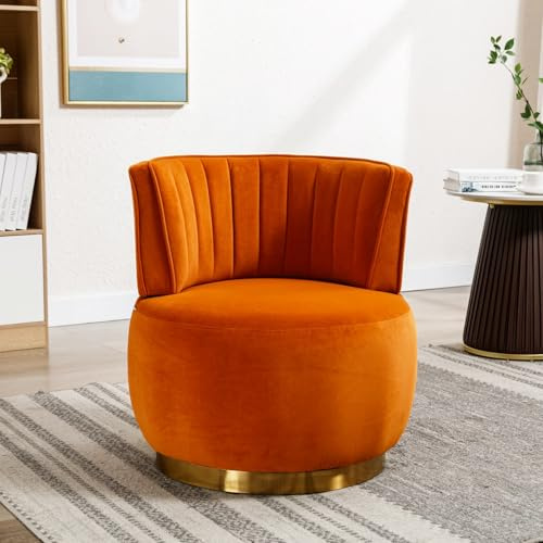 KOMHTOM Chaise Pivotante Moderne à 360 Degrés, Fauteuil de Lecture avec Dossier Confortable, Chaise Ergonomique pour Salon, Chambre à Coucher, Bureau (Orange)