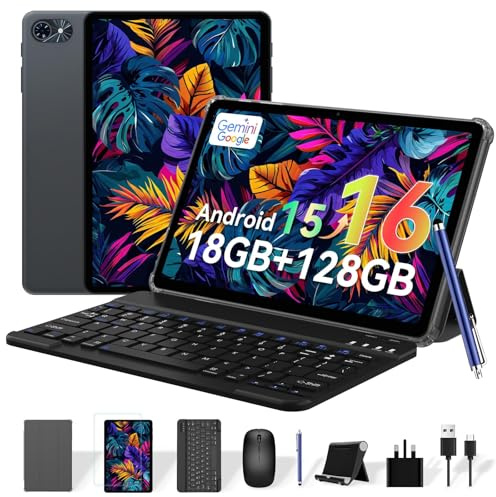 Tablet Android Tablets 10 Inch-Electronics Tablets with Keyboard, 18GB+128GB/2TB TF Upgradeable Android 16 Tablet, Gemini AI 2 in 1 Tablet with Pen, BT5.0, GPS, OTG, Suitable for Joy and Office