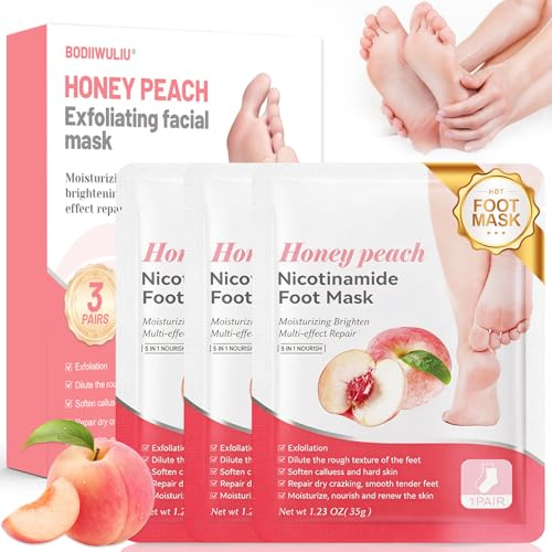 3 Pares Mascarilla Pies Peeling con Melocotón, Mascarilla Hidratante Para Pies, Calcetines Peeling e Hidratantes, Callos Piess Eliminar y Piel Muerta, Para Mujeres y Hombres
