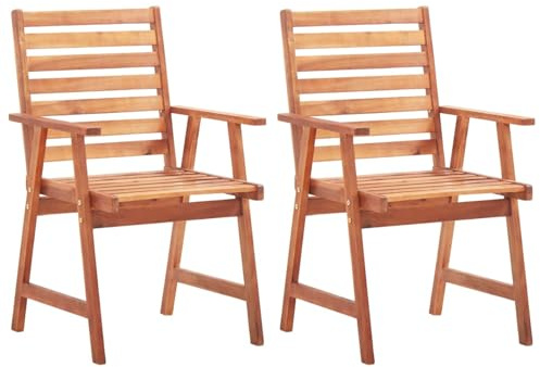 Fecpoo Trädgårdsstolar, set om 2 av massivt trä, akacia, rustik ribbotten, 45 cm sitthöjd, för utomhus- och utomhusmåltider