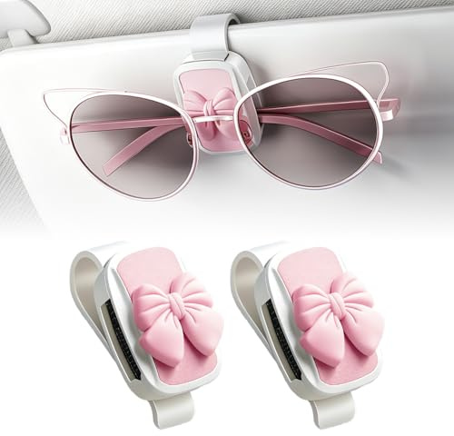 ELNIVOX Brillenhalter Auto 2 Stück Rosa Schleife Sonnenbrillenhalter | Stylischer Auto Brillenclip mit rosa Schleife für Sonnenblende, ideal als Auto Zubehör für Damen und Alltag.