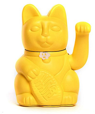 Gato de la Suerte Maneki Neko Lucky Cat con Pata Derecha en Movimiento Figura Decorativa Japonesa Original Pintada a Mano para Casa Negocio Oficina Entrada Regalo Amuleto AMARILLO L (12x9x18cm)