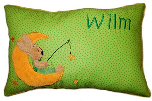 Grünes Schmusekissen * Kuschelkissen * Mondhase * mit Namen Bestickt * ca. 25 * 40 cm groß * SK-gn_0040