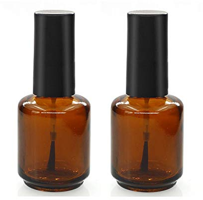 6Pcs 15ml(1/2 oz) Empty DIY Nail Polish Bottles Cylindrical Glass Bottles Vials Containers with Brush Cap for Nail Art Sample, 2pcs Mini Funnel Included, Brown