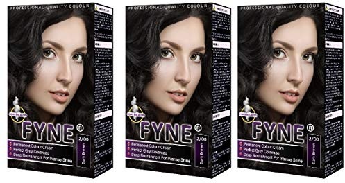 FYNE Tintura permanente per capelli da donna, castano scuro, confezione da 3, crema colorante per capelli con balsamo integrato, delicata, a lunga durata, adatta a tutti i tipi di capelli, per