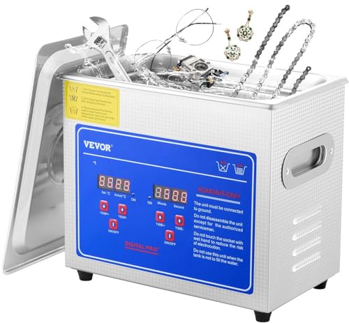 VEVOR Pulitore Ultrasuoni Macchina Pulitrice a Ultrasuoni per Gioielli Capacità da 2,85 L, Pulitore in Acciaio Inox, Potenza 120 W Frequenza da 40 kHz per Occhiali Orologi Anelli Parti Piccole