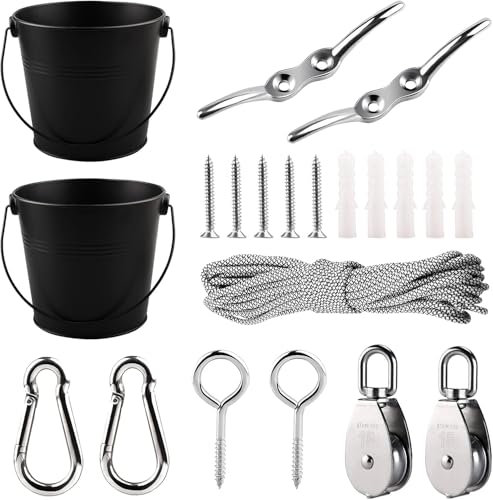 FUQUN Gardening Tool Set for Kids, Riemenscheibe mit Eimerkabel, für Kinder Kinder ist das perfekte Zubehör für das Baumhaus, das Spielhaus und den Kletterrahmen. (Farbe: Schwarz)