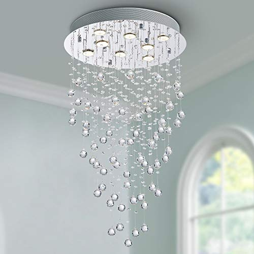 BESTIER Cristal moderno Raindrop Araña Iluminación Montaje empotrado Lámpara de techo de techo Lámpara colgante para el comedor Cuarto de baño Dormitorio Sala Diámetro 50 cm Altura 86 cm