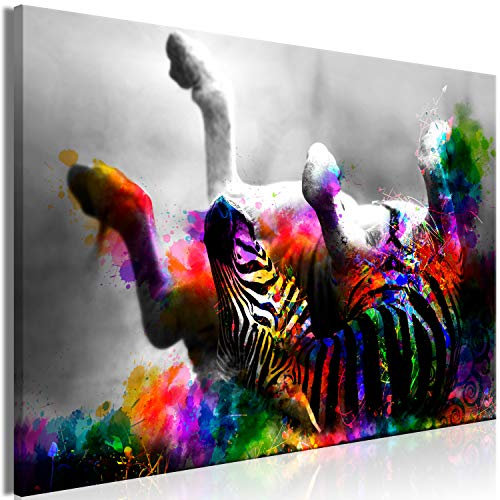 murando - Wandbilder XXL Tiere 120x80 cm 1 tlg - Wand Deko Vlies Leinwand Bilder Groß Wanddeko Wohnzimmer Schlafzimmer Kunstdrucke - Zebra Farbflecken Abstrakt grau bunt g-C-0302-b-a