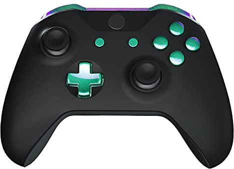 eXtremeRate Full Buttons Set für Xbox One S/X Controller, Glossy Ersatz Knöpfe D-Pad/ABXY/Trigger Bumpers/View/Menü-Tasten Zubehör für Xbox One X/S Controller Modell 1708(Grün Lila)