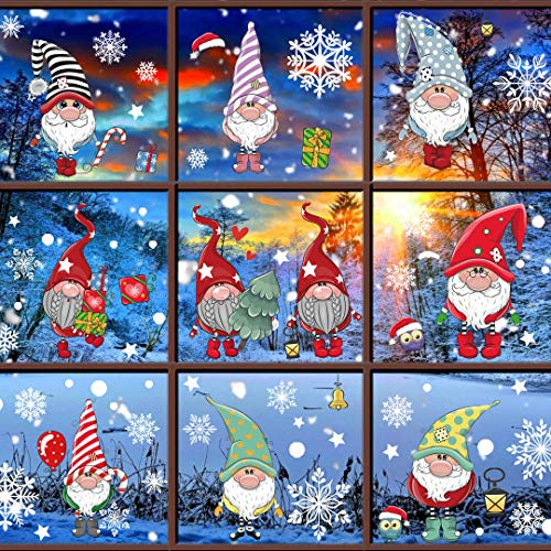 Elfen Gnome Fensterbilder Weihnachten Selbstklebend Statisch, Doppelseitiges Bild Christmas Window Stickers für Fensterdeko Weihnachten