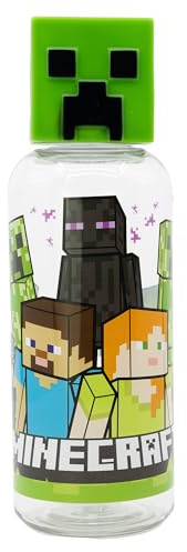 STOR Återanvändbar Vattenflaska Minecraft 560ml Tritan med 3D-figur Lock - Barnflaska BPA-fri för Pojkar och Flickor