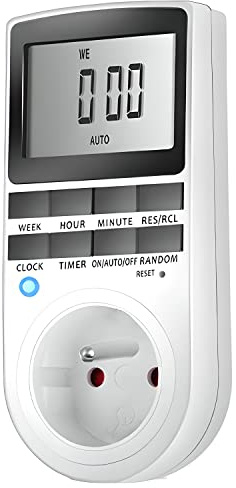 Retoo Digitale Zeitschaltuhr Steckdose, LCD, 10 Programme, 12/24 h | 220–240 V, Wochenplanung, Sommerzeit, Mindestintervall 1 Minute, ±1 Min./Monat, für Innenräume, weiß