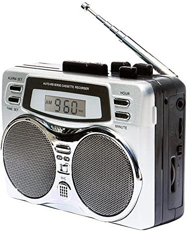 All-in-1 Retro Cassette Player AM FM Radio Recorder with Digital Clock Timer