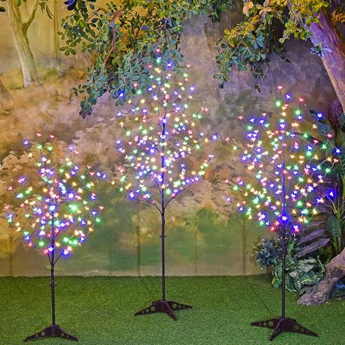 Lightshare Albero di ciliegio illuminato, 1,2 m, 1,5 m e 1,8 m, confezione da 3, da bianco caldo a multicolore, per decorare casa, giardino, estate, matrimoni, compleanni, vacanze di Natale, feste,