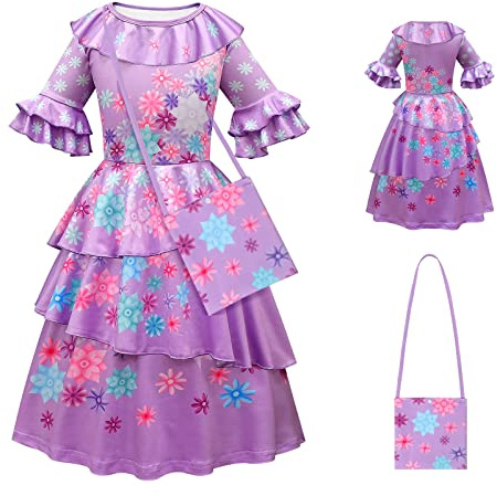 URAQT Madrigal-Kleid, Kostüm für Kinder, Mädchen, Prinzessinnen-Kostüm, Bademantel Halloween Karneval Weihnachten Cosplay (100-150 cm), Kleid Isabela, 110 cm