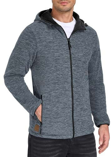 Little Donkey Andy Men's Lightweight Reversible Fleece Jacket Warm Breathable Thick Hooded Full Zip Thermal Jacket for Running Hiking Travel Casual Stormy Weather Heather XXL