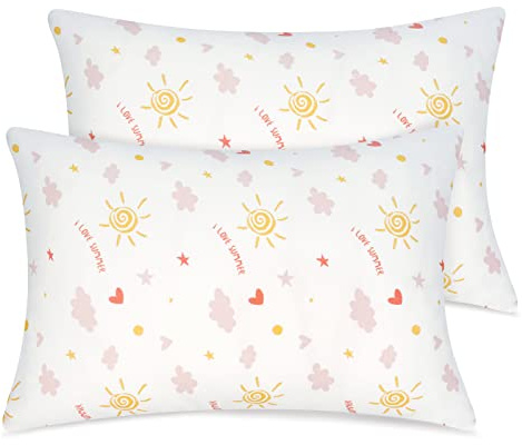 Fittia Kuscheliger Kissenbezug 40x60 Kinder, Bio-Baumwolle Wolken Rosa | Gestrickte Kopfkissenbezüge 2er-Pack, verdeckter Reißverschluss, 100% Bio-Baumwolle, weich & angenehm für Babys & Kleinkind.