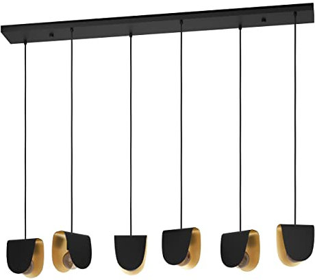 EGLO Hängelampe Serenara, Pendelleuchte Esstisch 6-flammig, Esszimmerlampe aus Metall in Schwarz und Gold, Hängeleuchte mit E27 Fassung, L 138 cm
