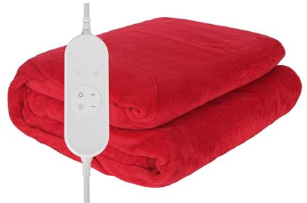COZYBRITE Electric Heated Throw Blanket Fleece with 9 Heat Settings 9 Hours Timer Setting Auto Shut-off 160x130cm Digital Control Machine Washable (Red)