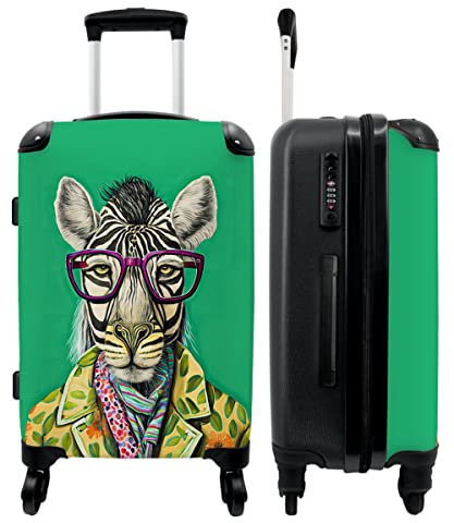NoBoringSuitcases.com® Koffer groß Trolley Rollkoffer Reisekoffer mit 4 Rollen Fotokoffer - Zebra - Brille - Hippie - Tiere - 67x43x25cm - 90 Liter