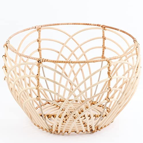 YRMT Rattan-Korb, Obstschale, gewebter Obst-Aufbewahrungskorb für Küche, Arbeitsplatte, Tisch, Boho, Heimdekoration, dekorativer Korb für Gemüse, Brot, Snacks (groß)