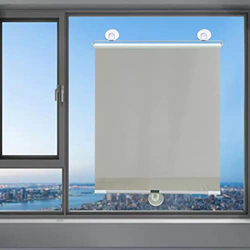 KOOEIN Verdunkelungsrollo Saugnapf Vorhang, Multifunktionsrollo, 30-75cm breite einziehbare Balkon Jalousien Sonnenschutz vorhänge für dachfenster Baby, Innenrollos ohne Bohren,Grey-75x125cm/30x49in