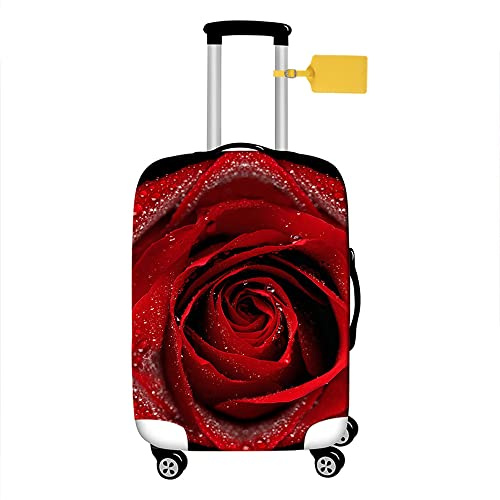 FANSU Elastisch Kofferhülle Kofferschutzhülle, Rosen Blumen Drucken Reisekoffer Schutzhülle mit Reißverschluss, Elasthan, Waschbar Gepäckabdeckung - 18 bis 32 Zoll (XL(29-32in),Rot)